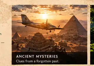 Expedition plane over desert ruins